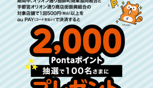 宇都宮市でau PAY（auペイ）がお得！抽選で2,000Pontaポイントプレゼント