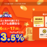 ヤフービッグボーナス（Yahoo! BIG BONUS）が開催中！2024年11月16日（土）・17日（日）は最大23.5%還元ほか