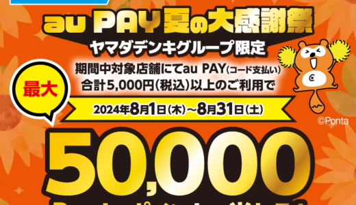 au PAY（auペイ）夏の大感謝祭が開催中！2024年8月31日（土）まで最大50,000Pontaポイント当たる【ヤマダデンキグループ限定】