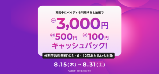 Paidy Multiple Campaign（あと払いペイディマルチプルキャンペーン）が開催中！2024年8月31日（土）まで1等最大3,000円キャッシュバック