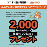 宇都宮ユニオン通り商店街×au PAY（auペイ）キャンペーンが開催中！2024年10月14日（月・祝）まで抽選で2,000Pontaポイントプレゼント