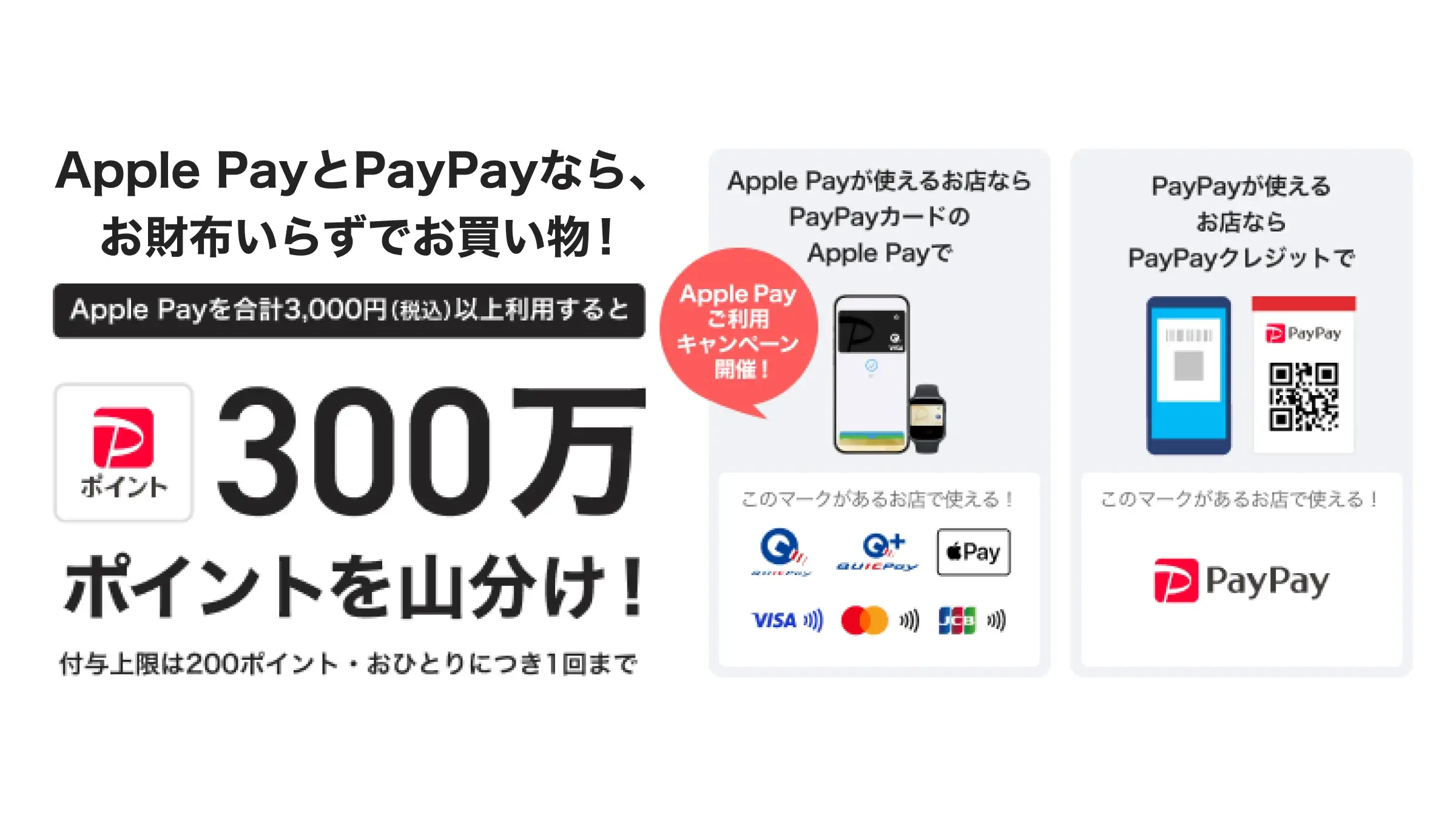 PayPayカード（ペイペイカード）Apple Payの利用で300万ポイントを山分けキャンペーンが開催中！2024年9月30日（月）まで