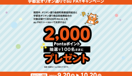 宇都宮オリオン通り×au PAY（auペイ）キャンペーンが開催中！2024年10月20日（日）まで抽選で2,000Pontaポイントプレゼント