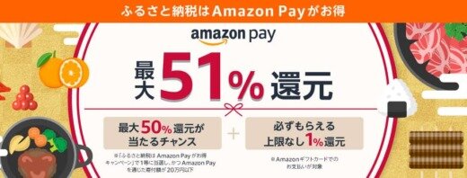 ふるさと納税はAmazon Pay（アマゾンペイ）がお得2024キャンペーンが開催中！2024年12月31日（火）まで最大51%還元