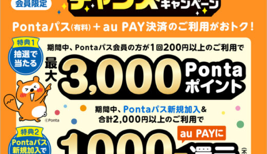 Pontaパス×au PAY チャンスキャンペーン 第1弾が開催中！2025年2月28日（金）まで最大3,000pontaポイント当たる