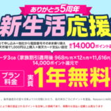 楽天モバイル 新生活応援キャンペーンが開催中！2025年5月31日（土）まで最大14,000ポイント還元【実質1年無料】